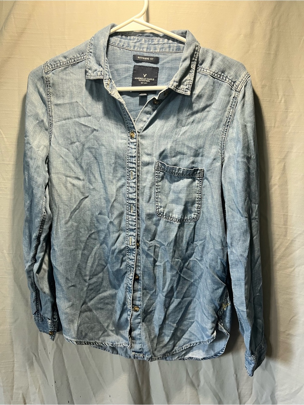 American Eagle Outfitters Light Blue Denim Button-Down Shirt